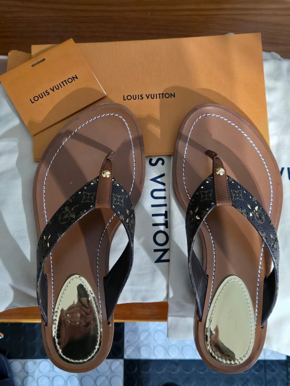 Louis Vuitton Brown Monogram Flip Flop Sandals